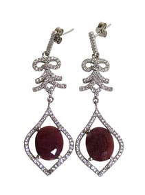 Ruby & white sapphire sterling silver earrings