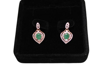Emerald & white sapphire Earrings 14kt rose gold over s/s