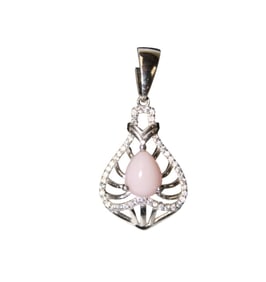 Pink opal & white sapphire pendant in sterling silver