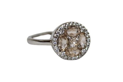 Peach morganite & white sapphire ring in sterling silver