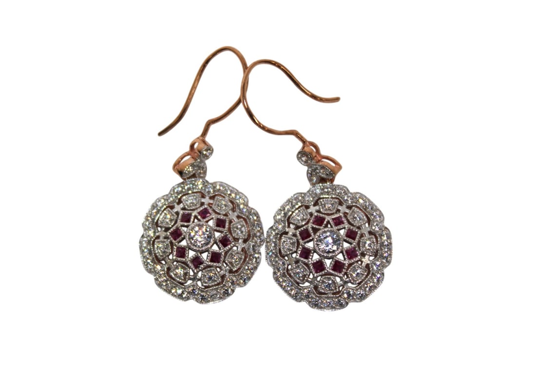 Ruby & Diamond 14kt rose gold earrings over s/s (1 of 4)