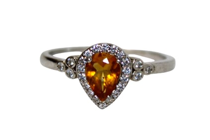 Yellow Citrine & white sapphire ring in sterling silver