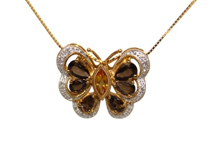 10k gold butterfly necklace diamond quartz citrine