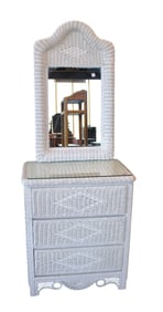 2pc. wicker 3 drawer chest with mirror and glass top