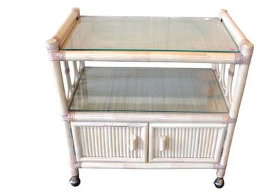 Wicker rattan 2 tier serving cart on wheels