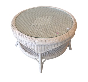 30" round wicker glass top coffee table