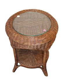 18" diameter wicker and glass top side table