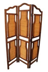 3 section wicker and knotty pine room screen