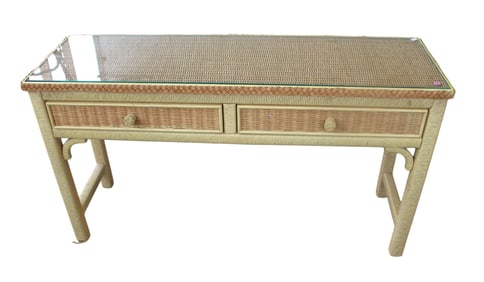 Henry Link vintage wicker glass top sofa table