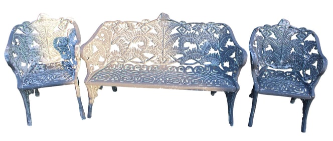 3pc vintage ornate cast aluminum garden seating set
