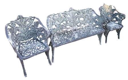 3pc vintage ornate cast aluminum garden seating set