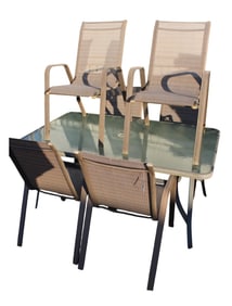 7pc patio set, glass top table & sling back arm chairs