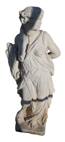 Vintage cast stone garden statue woman carrying wheat