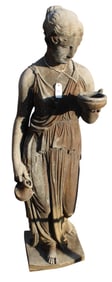 Antique cast stone garden fountain woman carrying cup