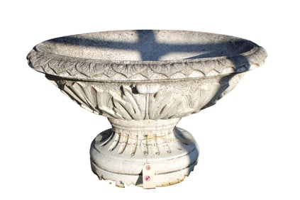 Vintage cast stone oval planter with age