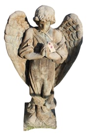 Antique cast stone garden angel, does show weather