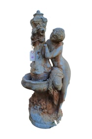 Cast stone water fountain with ladies sitting by well