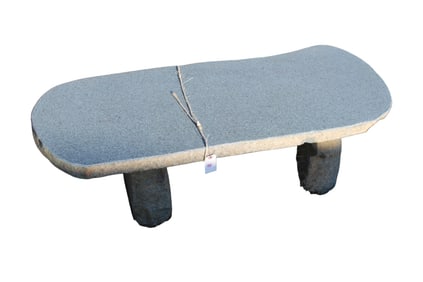 MidC Modern granite garden bench with chiseled sides