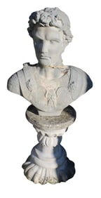 Vintage cast stone Roman Soldier bust on pedestal