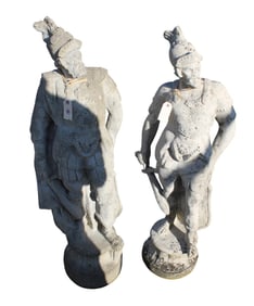 2 cast stone conquistador solider statues