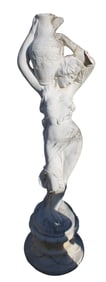 Vintage cast stone water feature statue woman on pedestal