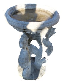 Vintage cast stone bird bath on seahorse base diameter