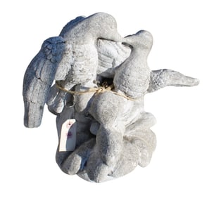 Vintage cast stone love birds garden water feature fountain