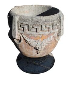 Antique cast stone garden urn planter