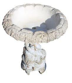 Vintage cast stone garden bird bath on fish base