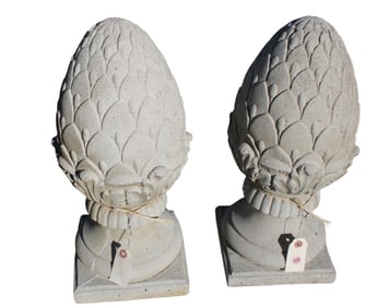 2 vintage cast stone artichoke cordials
