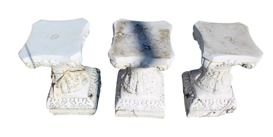 3 vintage cast stone pedestals dated 2002