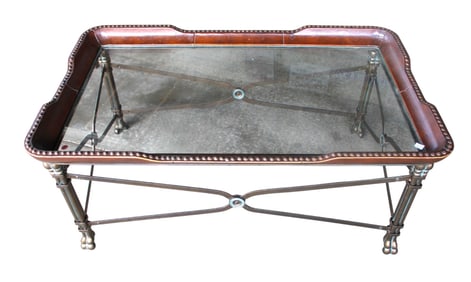 Decorator iron base claw foot glass top coffee table