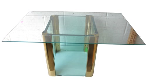 Ultra modern brass & glass  pedestal coffee table