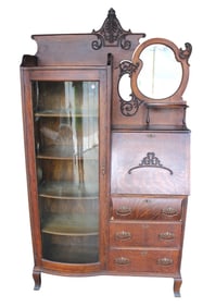 Antique bow front side by side secretary bookcase