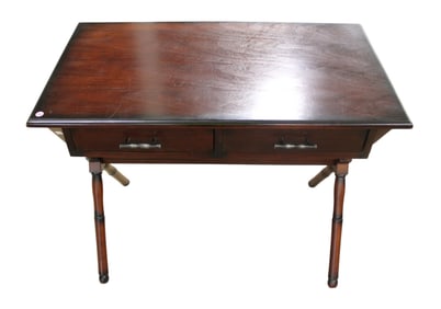 Mahogany X-frame 2 drawer desk bamboo style leg