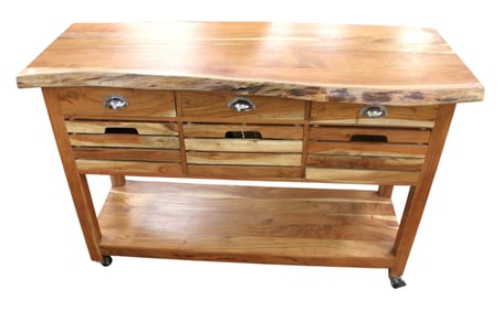 Cool live edge all natural finish mobile work table