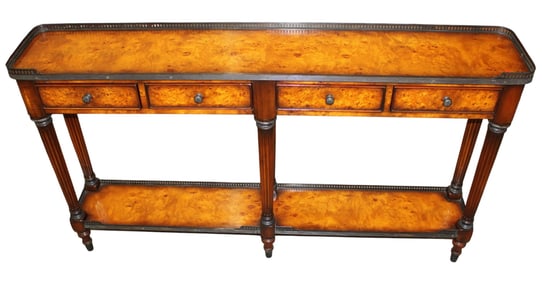 Theodore Alexander burl walnut 6 leg console table