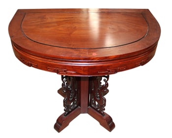 Chinese Chippendale Asian demilune console table