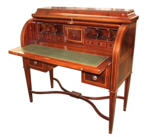 French style cylinder roll leather top desk with full interior