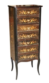 Petite vintage french style inlaid chest with exotic inlay