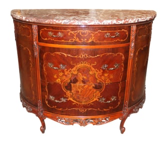 Semi antique French marble top demilune chest