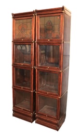 RARE Pair of antique style half size 4 stack Barrister bookcases, oak with walnut finish