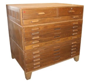 Hamilton industrial oak 3 section 13 drawer map cabinet