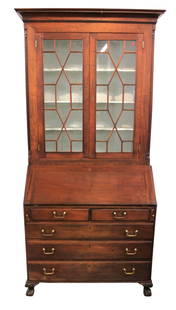 Antique mahogany secretary bookcase ca.1820-1840's: Antique mahogany 2 piece secretary bookcase ca.1820-1840's with pegged and dovetail construction, original found condition, structurally sound and in good condition for age. 86"h x 39"w x 22"d (top 45