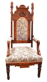 Antique Victorian high back burl walnut throne chair