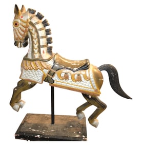 Antique Chinese carousel style horse on stand