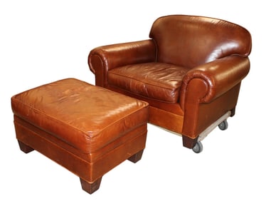 Ralph Lauren 2pc over size leather chair and ottoman