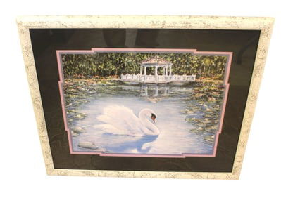 Joe Sabater framed print of swan. 22"h x 26"w