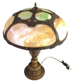 Antique slag glass lamp, all panels are good