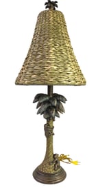 Monkey palm tree lamp w/woven basket style shade